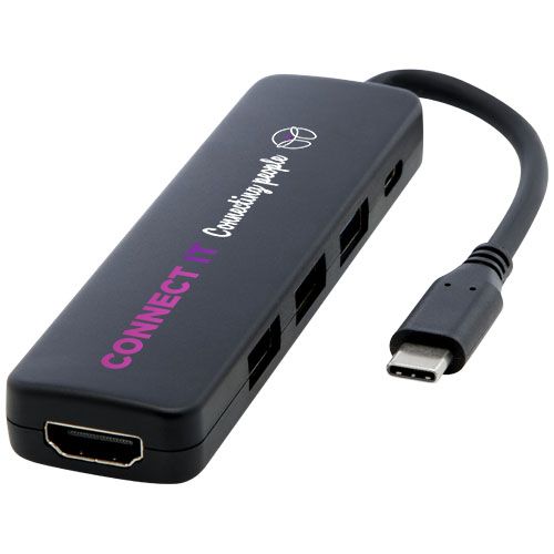 black USB 2.0-3.0 con adaptador multimedia de plástico reciclado con puerto HDMI y certificación RCS