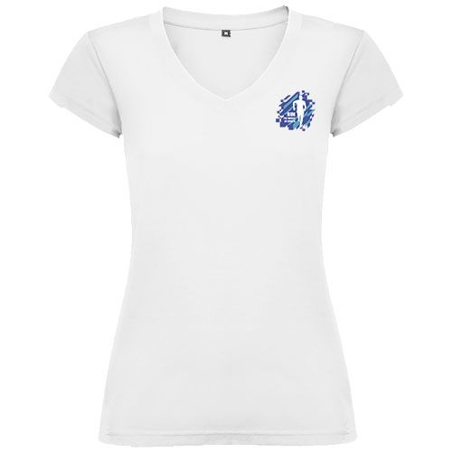 white Camiseta de cuello de pico de manga corta para mujer