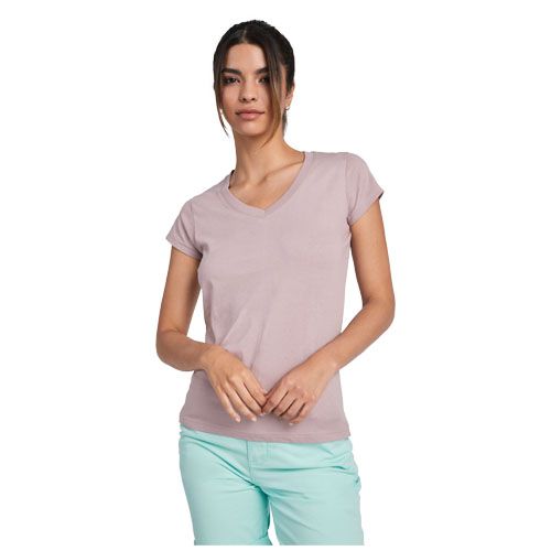 white Camiseta de cuello de pico de manga corta para mujer