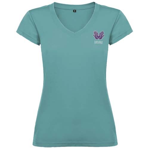 bleu poudré Camiseta de cuello de pico de manga corta para mujer