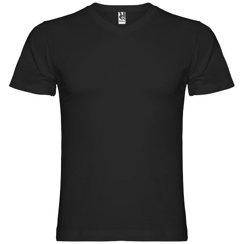 black Camiseta de cuello de pico de manga corta para hombre