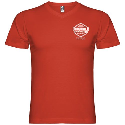 red Camiseta de cuello de pico de manga corta para hombre