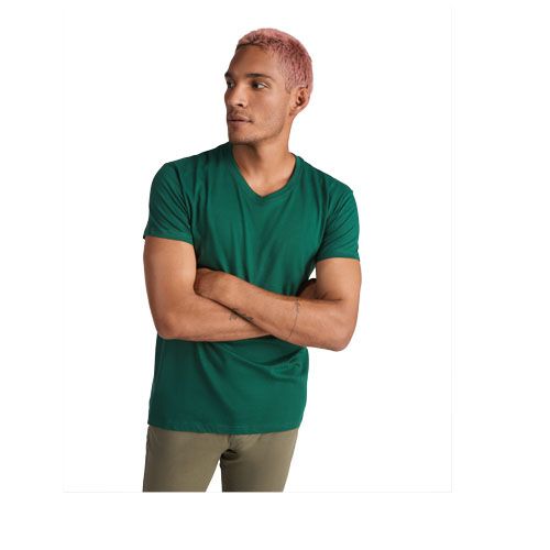 red Camiseta de cuello de pico de manga corta para hombre