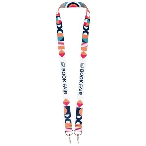Leia lanyard de RPET en sublimación con 2 mosquetones