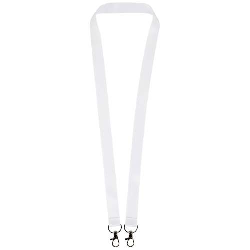 white Leia lanyard de RPET en sublimación con 2 mosquetones