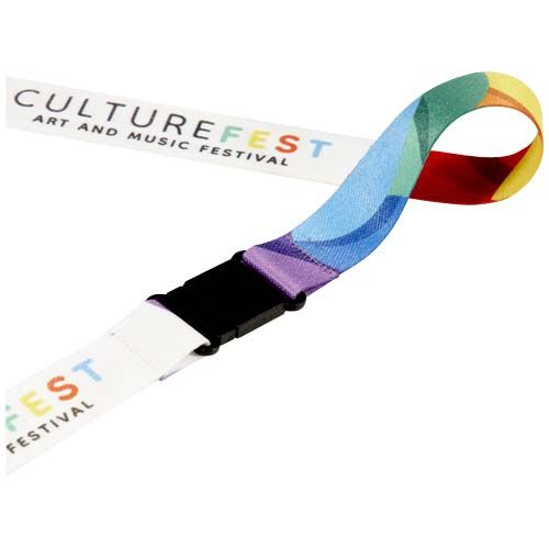 negro/blanco Lois lanyard de RPET en sublimación y cierre de seguridad
