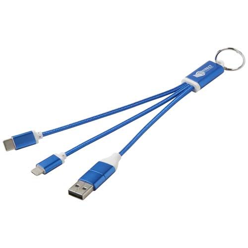 Cable de carga 4 en 1 de aluminio reciclado con llavero 