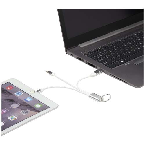 Cable de carga 4 en 1 de aluminio reciclado con llavero 