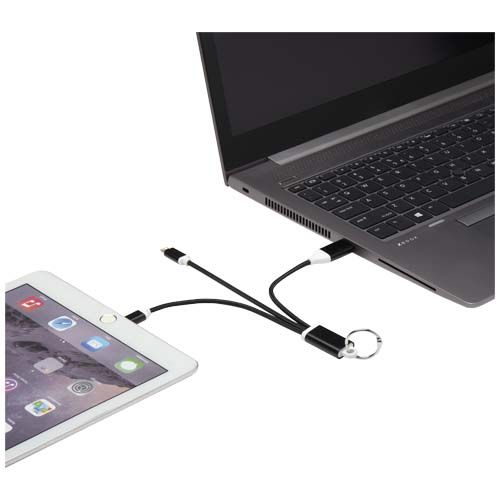 Cable de carga 4 en 1 de aluminio reciclado con llavero 