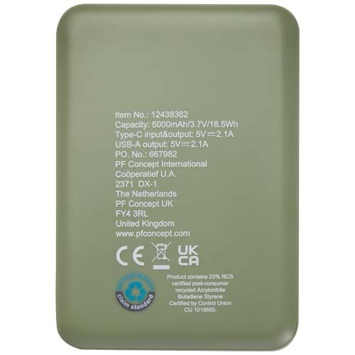 verde chiné Batería externa tipo C de plástico reciclado de 5000 mAh