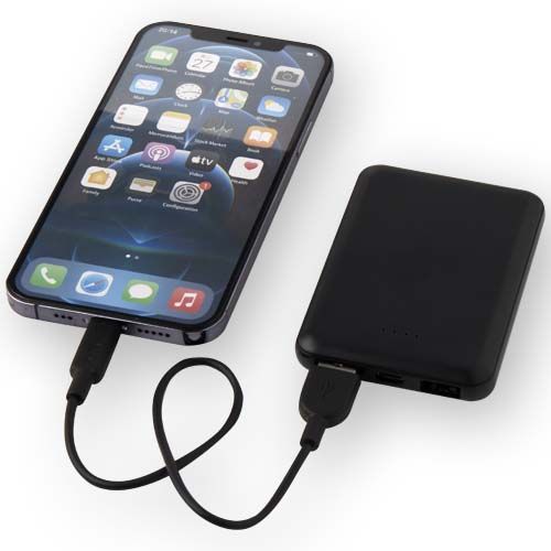 black Batería externa tipo C de plástico reciclado de 5000 mAh