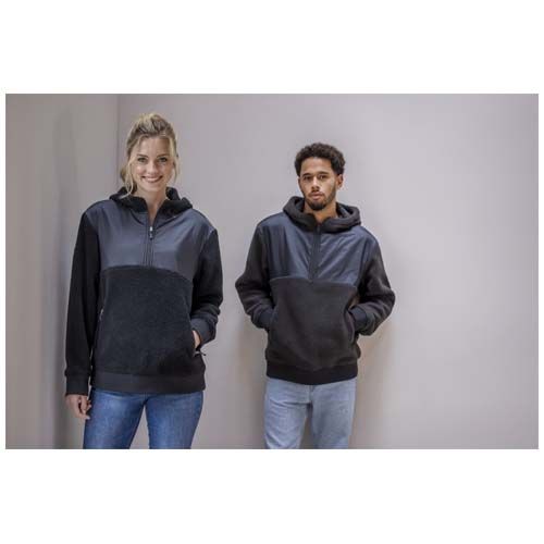 black Sudadera unisex de tejido polar sherpa reciclado de 370 g/m²