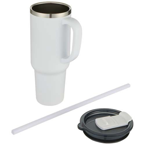 white Vaso de cobre de 1200 ml con doble pared, pajita, aislamiento y certificado RCS