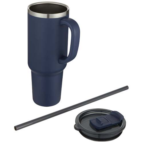 azul marino Vaso de cobre de 1200 ml con doble pared, pajita, aislamiento y certificado RCS