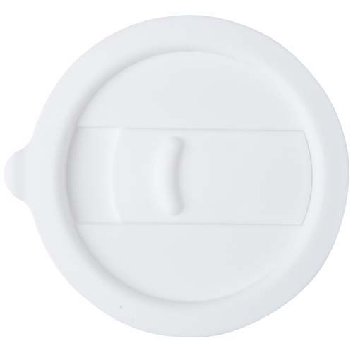 white Vaso de cerámica de 330 ml con agarradero de silicona y tapa de plástico
