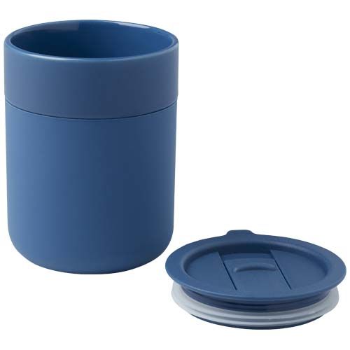 Vaso de cerámica de 330 ml con agarradero de silicona y tapa de plástico 