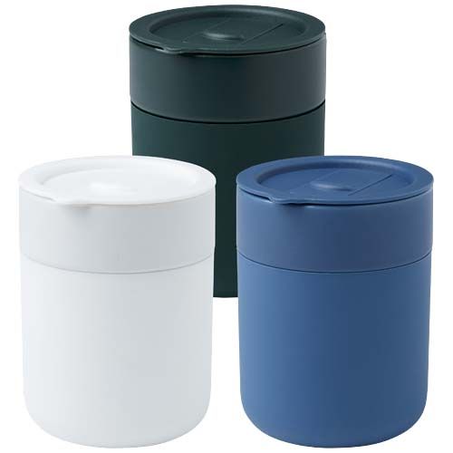 Vaso de cerámica de 330 ml con agarradero de silicona y tapa de plástico 