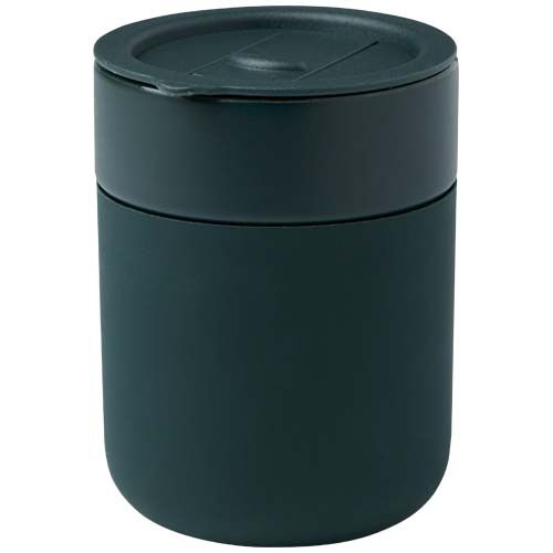 Vaso de cerámica de 330 ml con agarradero de silicona y tapa de plástico 