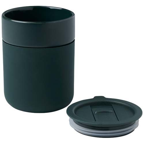 Vaso de cerámica de 330 ml con agarradero de silicona y tapa de plástico 