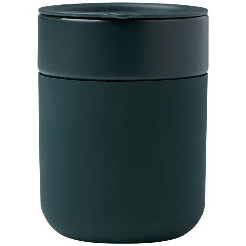 Vaso de cerámica de 330 ml con agarradero de silicona y tapa de plástico 