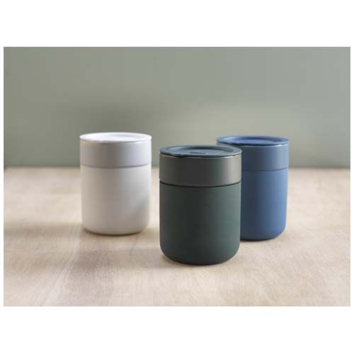 Vaso de cerámica de 330 ml con agarradero de silicona y tapa de plástico 