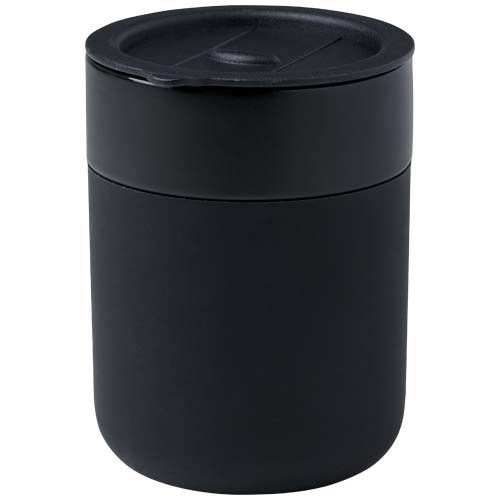 VASO DE CERÁMICA DE 330 ML CON AGARRADERO DE SILICONA Y TAPA DE PLÁSTICO