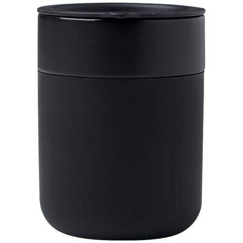 Vaso de cerámica de 330 ml con agarradero de silicona y tapa de plástico 