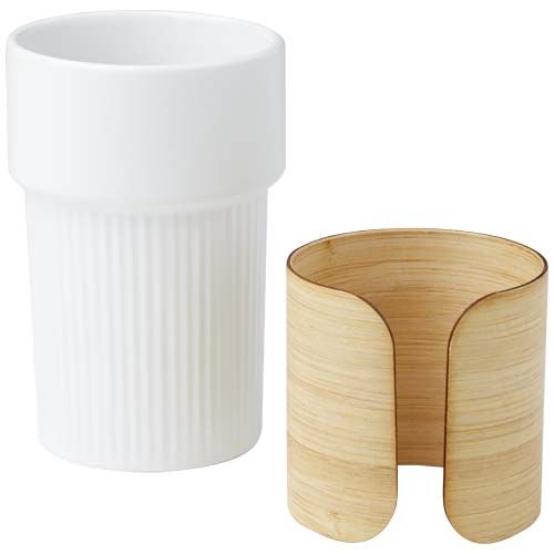 white Vaso de 340 ml con funda de bambú