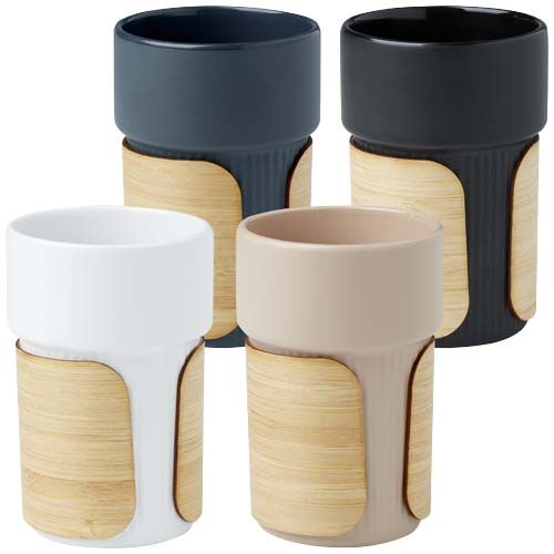 azul oscuro Vaso de 340 ml con funda de bambú