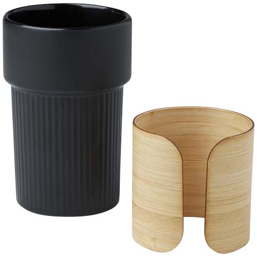 black Vaso de 340 ml con funda de bambú