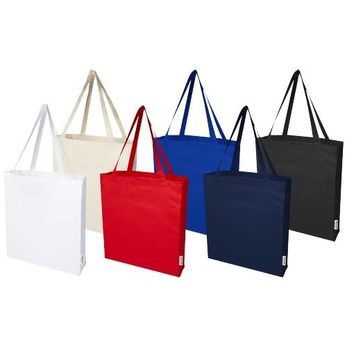 white Bolsa Tote con refuerzos de algodón reciclado GRS de 140 g/m²
