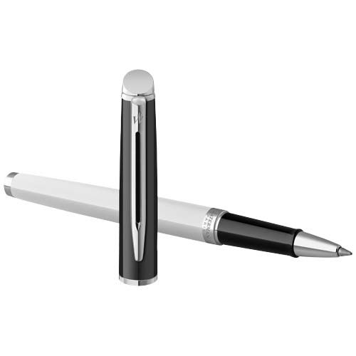 blanco/negro Rollerball con bloques de color y ribete plateado