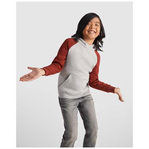 gris chiné/morado Sudadera con capucha bicolor infantil de 280 g/m²