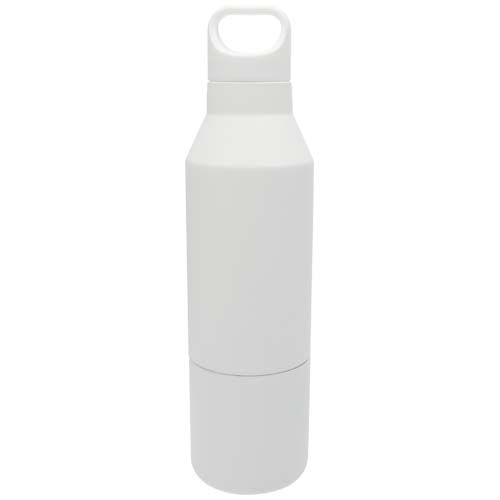 white Botella isotérmica de acero inoxidable reciclado de 600 ml con certificado RCS y vaso de 300 ml