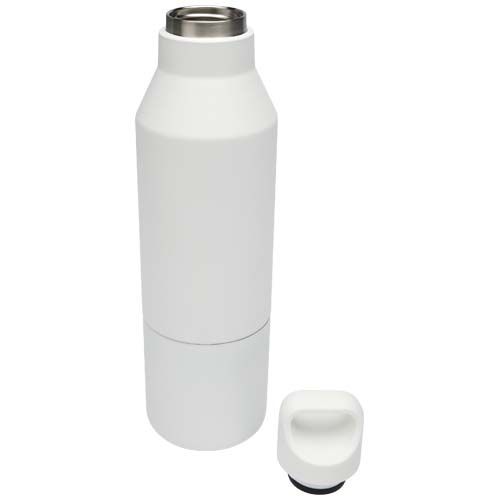 white Botella isotérmica de acero inoxidable reciclado de 600 ml con certificado RCS y vaso de 300 ml