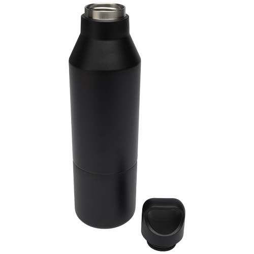 black Botella isotérmica de acero inoxidable reciclado de 600 ml con certificado RCS y vaso de 300 ml