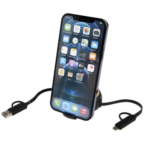 Cable retráctil 5 en 1 de plástico reciclado de 100 cm para sincronización de datos y carga rápida de 45 W con detalles de bambú 