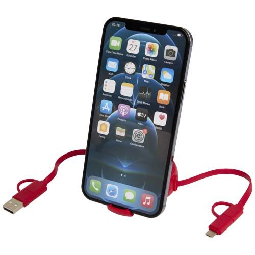 red Cable retráctil 5 en 1 de 100 cm de plástico reciclado y aluminio para sincronización de datos y carga rápida de 45 W