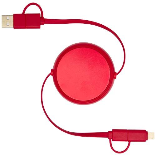 red Cable retráctil 5 en 1 de 100 cm de plástico reciclado y aluminio para sincronización de datos y carga rápida de 45 W