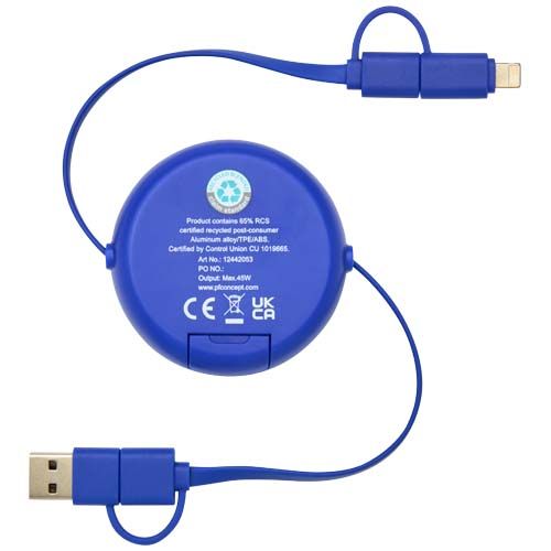 azulón Cable retráctil 5 en 1 de 100 cm de plástico reciclado y aluminio para sincronización de datos y carga rápida de 45 W