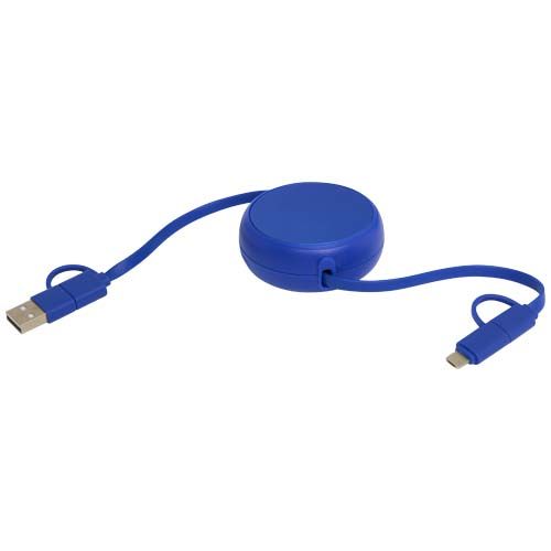 azulón Cable retráctil 5 en 1 de 100 cm de plástico reciclado y aluminio para sincronización de datos y carga rápida de 45 W