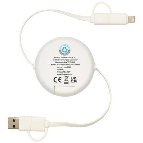 plateado Cable retráctil 5 en 1 de 100 cm de plástico reciclado y aluminio para sincronización de datos y carga rápida de 45 W