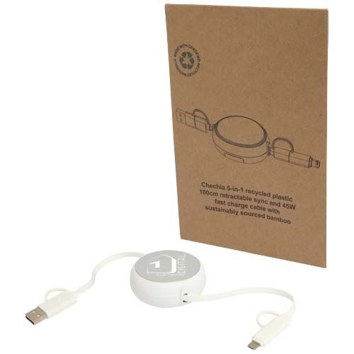 plateado Cable retráctil 5 en 1 de 100 cm de plástico reciclado y aluminio para sincronización de datos y carga rápida de 45 W