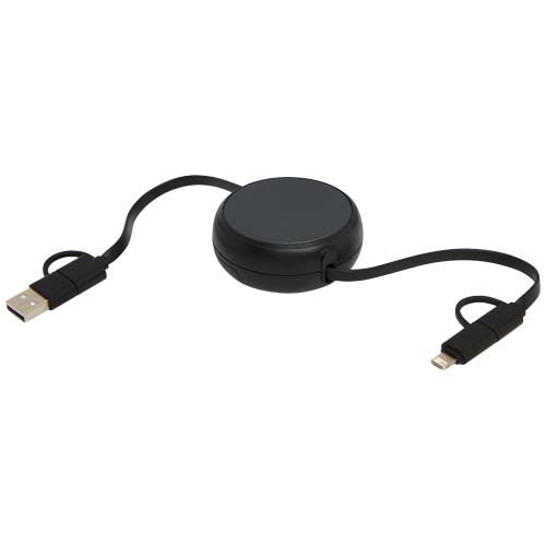 black Cable retráctil 5 en 1 de 100 cm de plástico reciclado y aluminio para sincronización de datos y carga rápida de 45 W