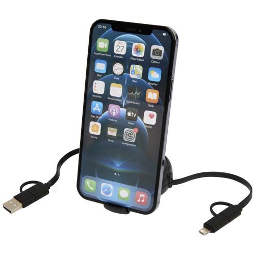 black Cable retráctil 5 en 1 de 100 cm de plástico reciclado y aluminio para sincronización de datos y carga rápida de 45 W