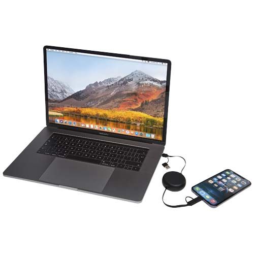 black Cable retráctil 5 en 1 de 100 cm de plástico reciclado y aluminio para sincronización de datos y carga rápida de 45 W