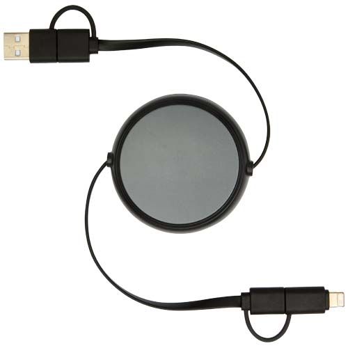 black Cable retráctil 5 en 1 de 100 cm de plástico reciclado y aluminio para sincronización de datos y carga rápida de 45 W