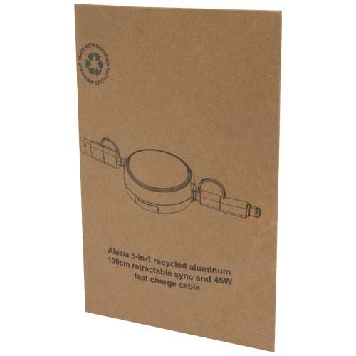 black Cable retráctil 5 en 1 de 100 cm de plástico reciclado y aluminio para sincronización de datos y carga rápida de 45 W