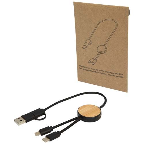CABLE 5 EN 1 DE PLÁSTICO RECICLADO DE 30 CM PARA SINCRONIZACIÓN DE DATOS Y CARGA RÁPIDA DE 27 W CON DETALLES DE BAMBÚ