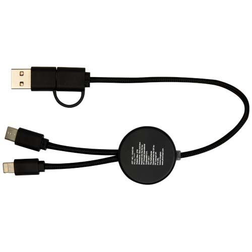 black Cable 5 en 1 de plástico reciclado de 30 cm para sincronización de datos y carga rápida de 27 W con detalles de bambú